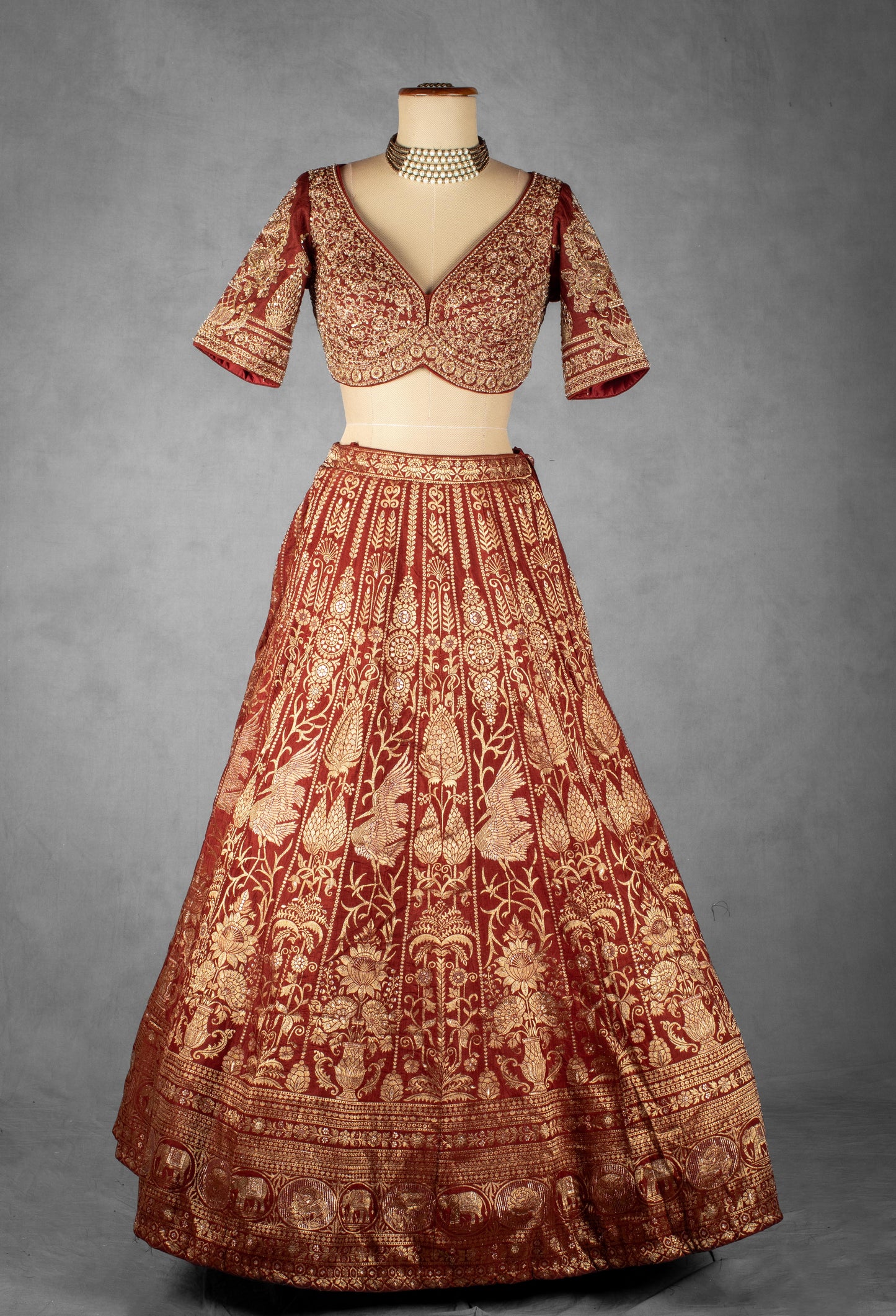 Rust Red Banarasi Silk Handwoven Bridal Lehenga Set with Zari Embroidery & Dupatta
