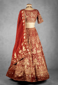 Rust Red Banarasi Silk Handwoven Bridal Lehenga Set with Zari Embroidery & Dupatta