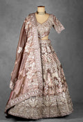 Dusty Rose Heritage Embroidered Crop Top Lehenga Set with Dupatta