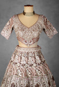 Dusty Rose Heritage Embroidered Crop Top Lehenga Set with Dupatta