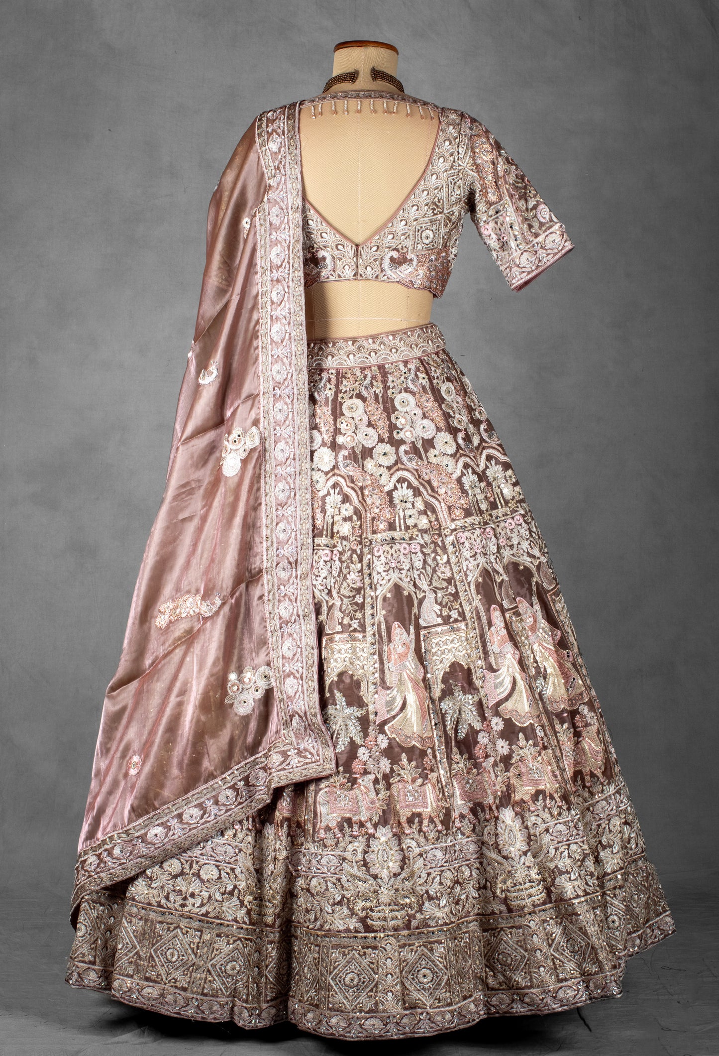 Dusty Rose Heritage Embroidered Crop Top Lehenga Set with Dupatta