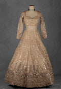 Champagne Gold Zardozi Embroidered Bridal Lehenga Set with Net Dupatta