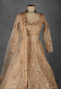 Champagne Gold Zardozi Embroidered Bridal Lehenga Set with Net Dupatta