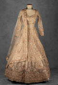 Champagne Gold Zardozi Embroidered Bridal Lehenga Set with Net Dupatta