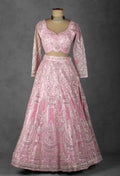 Baby Pink Mirror & Sequin Embroidered Crop Top Lehenga Set with Net Dupatta