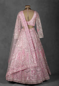 Baby Pink Mirror & Sequin Embroidered Crop Top Lehenga Set with Net Dupatta