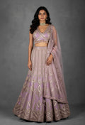 Lavender Embellished Crop Top Lehenga Set with Net Dupatta