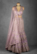 Lavender Embellished Crop Top Lehenga Set with Net Dupatta