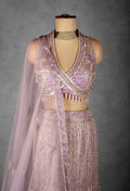 Lavender Embellished Crop Top Lehenga Set with Net Dupatta