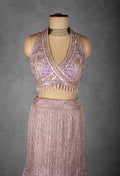 Lavender Embellished Crop Top Lehenga Set with Net Dupatta