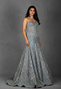 Ice Blue Embellished Corset Gown with Handcrafted Crystal & Sequin Work