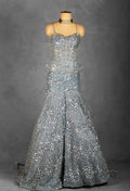 Ice Blue Embellished Corset Gown with Handcrafted Crystal & Sequin Work