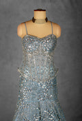 Ice Blue Embellished Corset Gown with Handcrafted Crystal & Sequin Work
