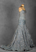 Ice Blue Embellished Corset Gown with Handcrafted Crystal & Sequin Work