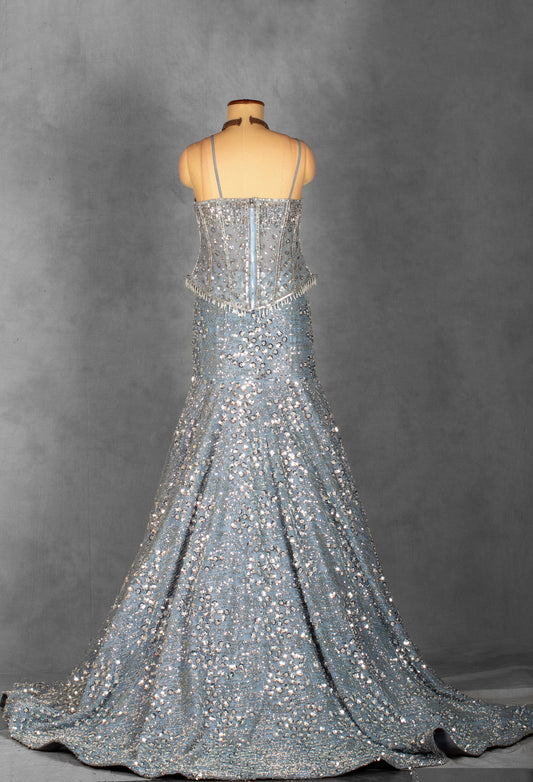 Ice blue crystal and sequin embellished corset gown – product image 2