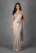 Silver Shimmer Drape Saree with Hand-Embellished Blouse
