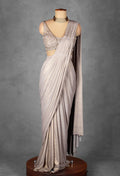 Silver Shimmer Drape Saree with Hand-Embellished Blouse