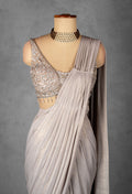 Silver Shimmer Drape Saree with Hand-Embellished Blouse