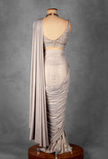 Silver Shimmer Drape Saree with Hand-Embellished Blouse