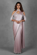 Dusty Rose Metallic Drape Saree with Embellished Halter Blouse