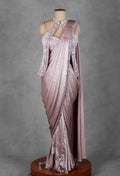 Dusty Rose Metallic Drape Saree with Embellished Halter Blouse