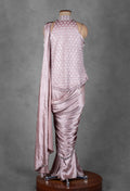 Dusty Rose Metallic Drape Saree with Embellished Halter Blouse