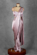Dusty Rose Metallic Drape Saree with Embellished Halter Blouse