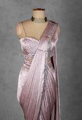 Dusty Rose Metallic Drape Saree with Embellished Halter Blouse