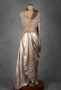 Champagne Satin Drape Saree with Intricately Embellished Blouse