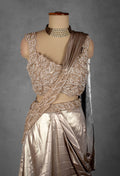 Champagne Satin Drape Saree with Intricately Embellished Blouse