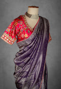 Purple Banarasi Silk Saree with Pink Embroidered Blouse