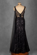 Black Sequin Sheer Corset Gown with Handcrafted Embellishments