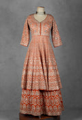 Burnt Orange Zari & Mirror Embroidered Anarkali Lehenga Set with Net Dupatta