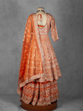 Burnt Orange Zari & Mirror Embroidered Anarkali Lehenga Set with Net Dupatta