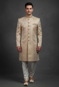 Gold Beige Jacquard Sherwani for Men