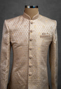 Gold Beige Jacquard Sherwani for Men