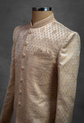 Gold Beige Jacquard Sherwani for Men
