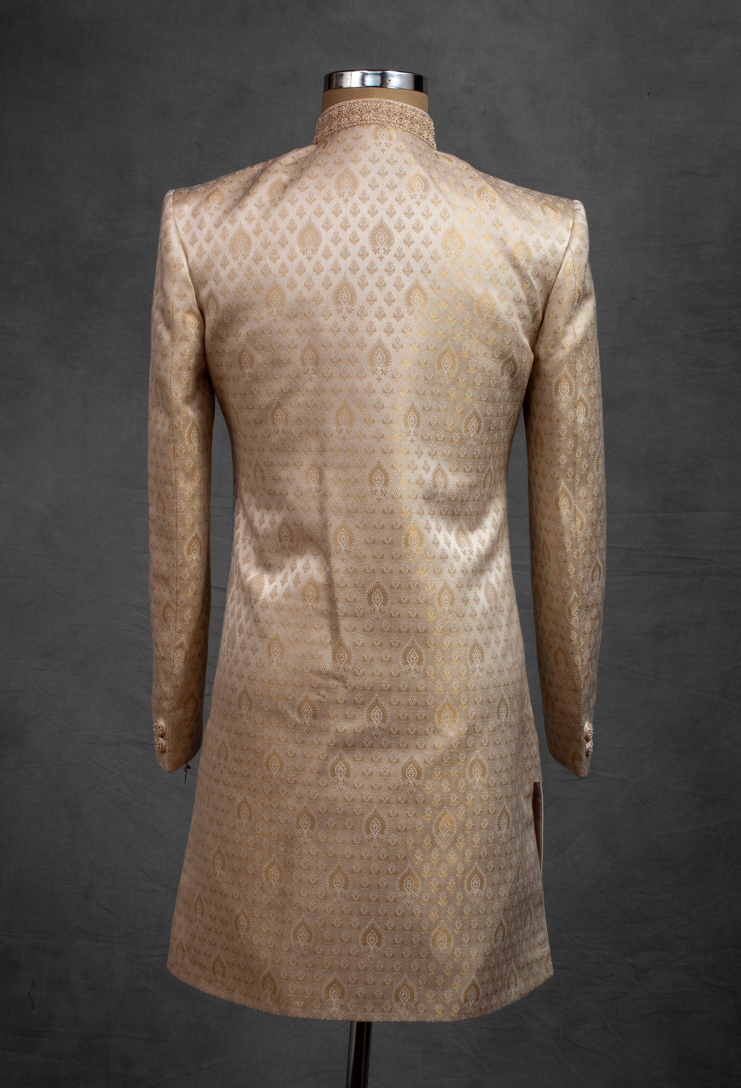 Gold Beige Jacquard Sherwani for Men