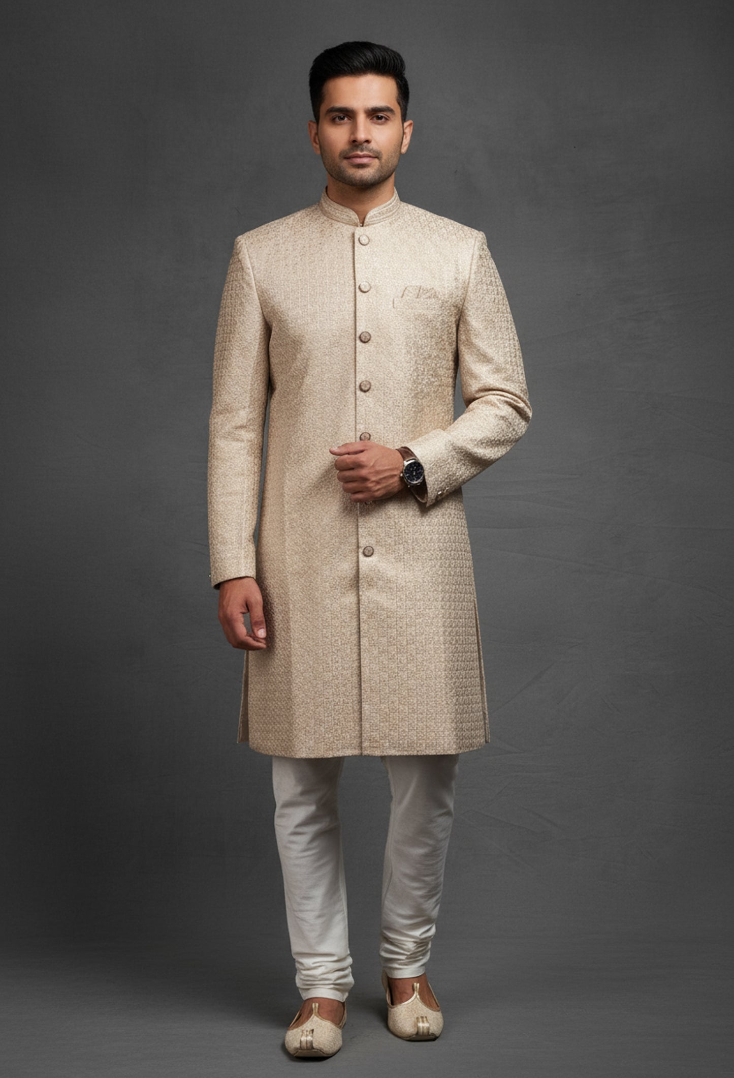 Beige Brocade Kurta for Men