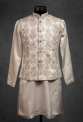 Cream Embroidered Silk Kurta for Men