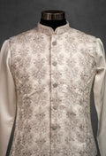 Cream Embroidered Silk Kurta for Men