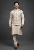 Cream Embroidered Silk Kurta for Men