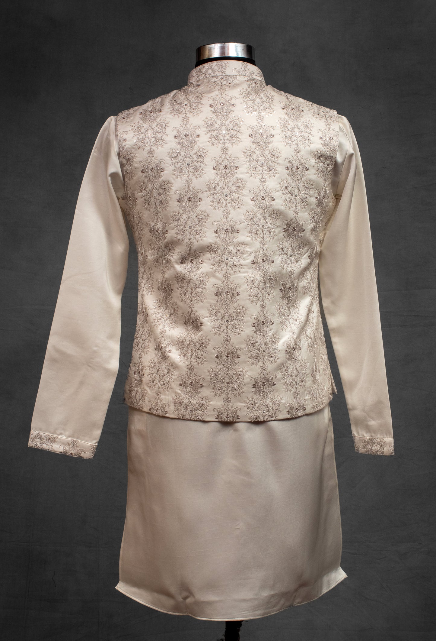 Cream Embroidered Silk Kurta for Men