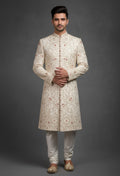 Cream Heavy Embroidered Sherwani for Men
