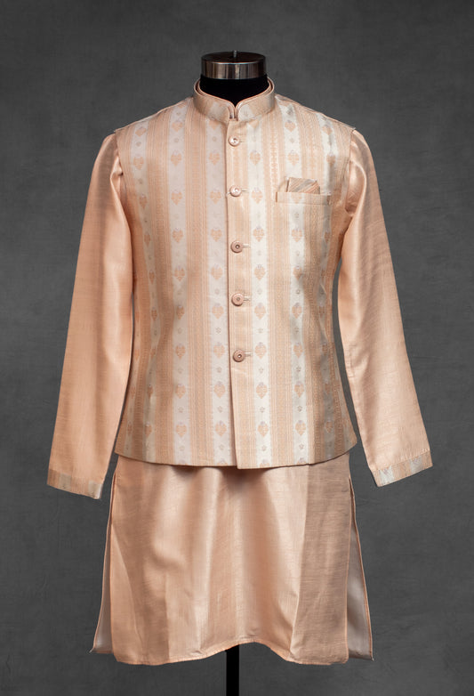 Peach silk kurta for men with mandarin collar – product image 2
