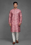 Dusty Rose Printed Silk Kurta for Men