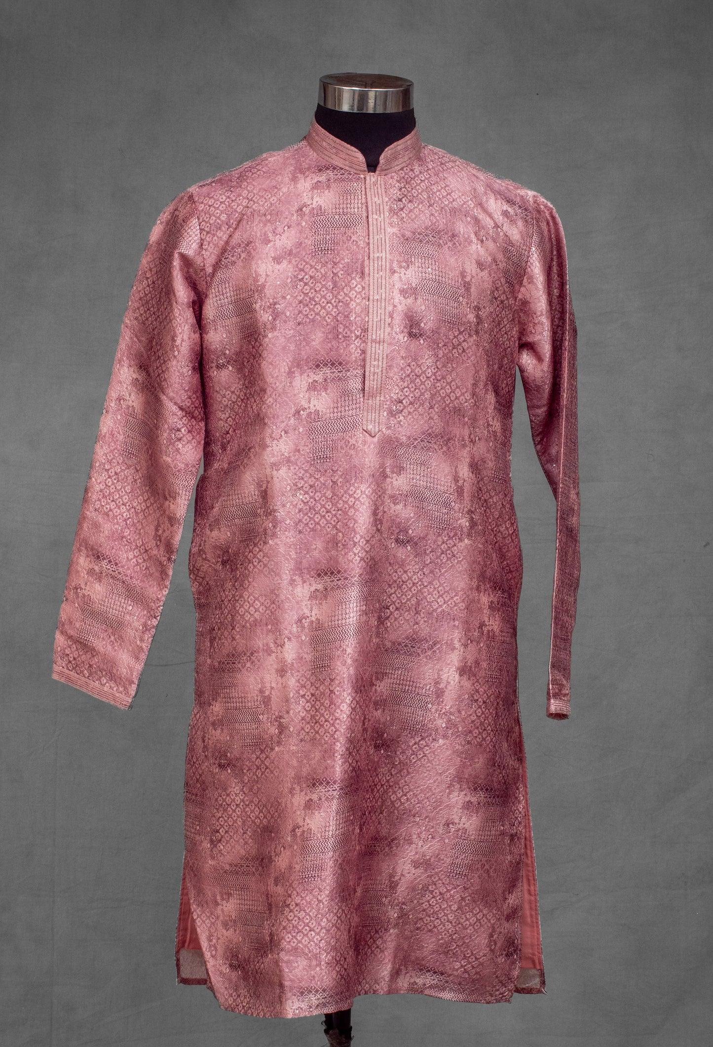 Dusty Rose Printed Silk Kurta for Men