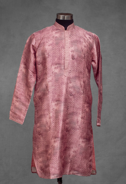 Dusty rose printed silk kurta for men – product image 2