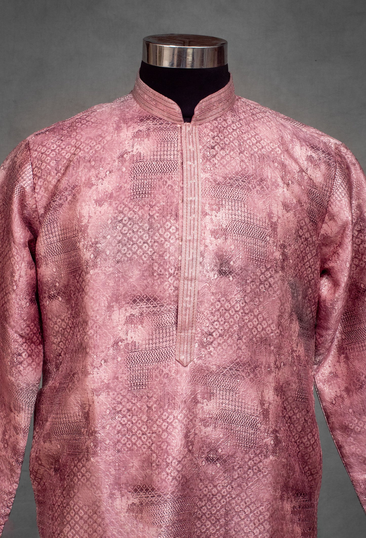 Dusty Rose Printed Silk Kurta for Men