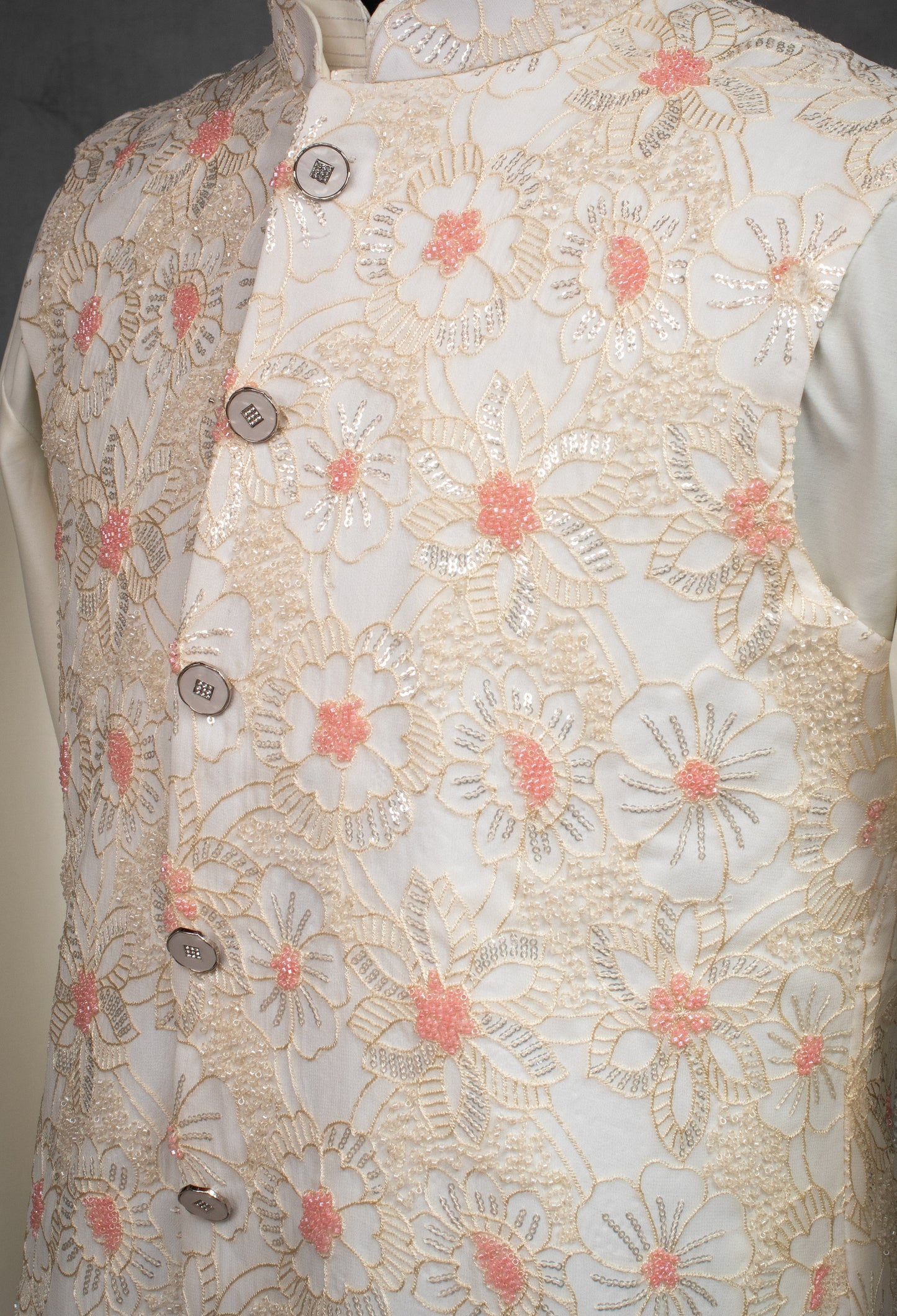 Cream Floral Embroidered Kurta for MenCream Floral Embroidered Kurta for Men